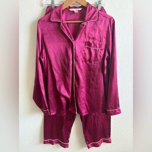 Victoria’s Secret Fuscia Satin Pajama Set Side Medium